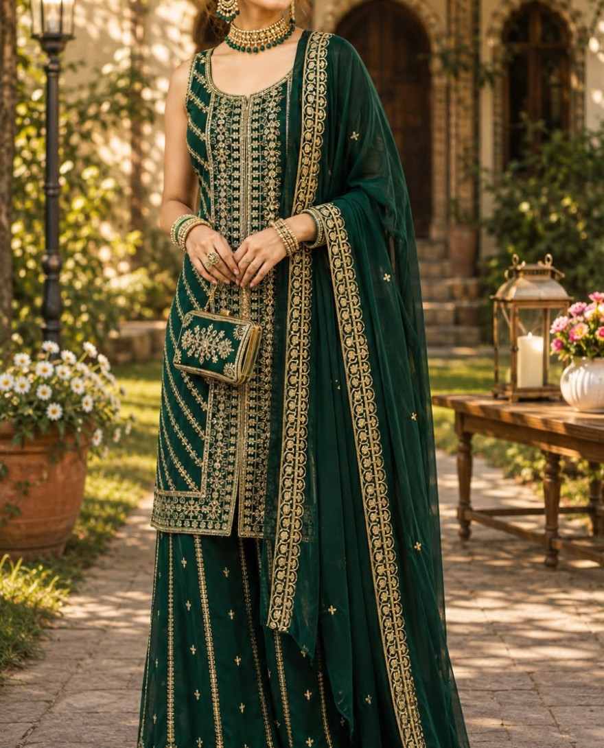 GREEN - Fab Green Georgette Readymade Salwar Suit